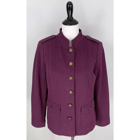 TALBOTS Womens Purple Button Up Front Military Blazer Coat Jacket Size 10 - Picture 2 of 6
